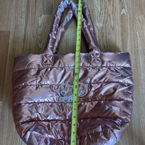 Pink Metallic Justice Puffer Tote Bag Purse 26x19” Women’s/kids rare y2k fashion - Picture 3 of 6